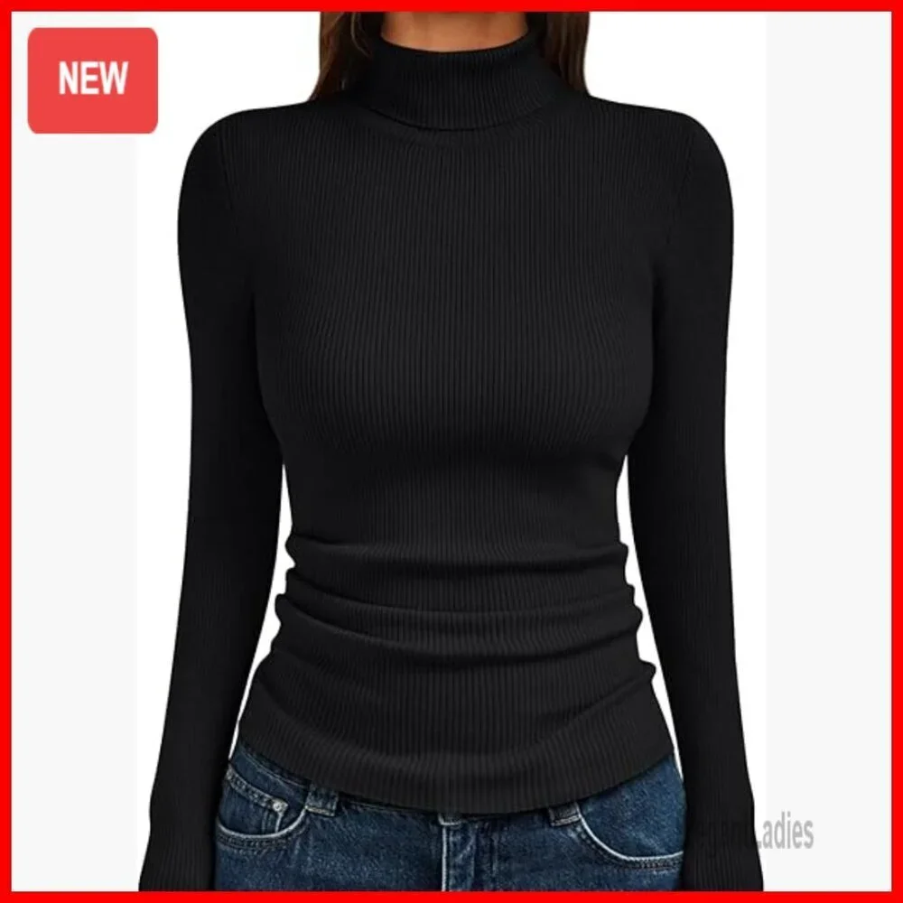 Ribbed Turtleneck Sweater Pullover Long Sleeve Winter Top